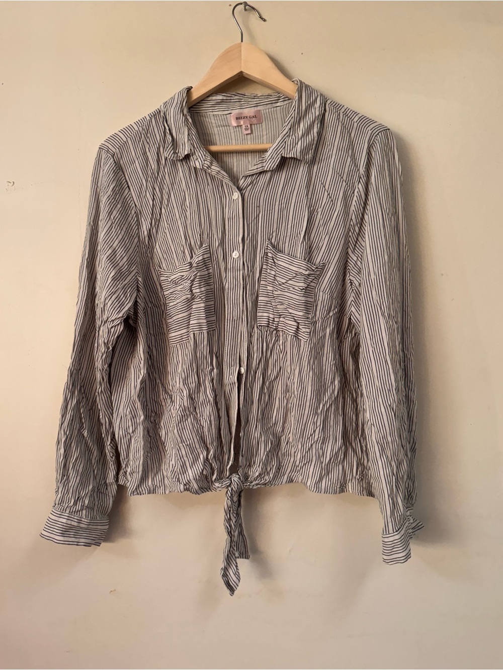 Dizzy Striped Button-Down Tie-Front Shirt - White & Black